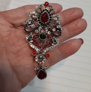 New Elegant Silver and Red Brooch And Has Hook For Chain Necklace